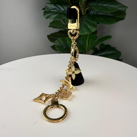 💎✨Authentic Louis Vuitton Enamel Fleur De Monogram Bag Charm Chain Gold - Picture 1 of 3
